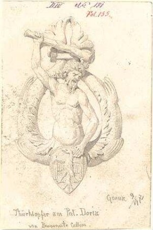 Walther, Conradin; u. a. Deutschland; Italien; Sammlung Conradin Walther: Band IV, Nr. 143 - 188 (fol. 125 - 168) - Türklopfer am Palazzo Doria in Genua (Ansicht)