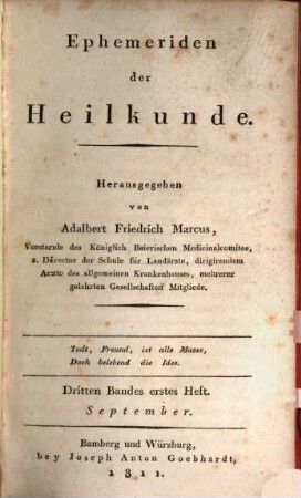 Ephemeriden der Heilkunde. 3. 1811