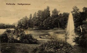 Postkartenalbum mit Motiven von Karlsruhe. "Karlsruhe. Stadtgartensee". Stadtgartensee