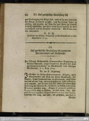 XII. Auf gerichtliche Verfassung sich beziehende Verordnungen und Aussprüche
