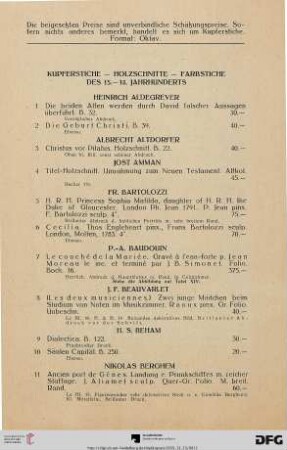 Kupferstiche – Holzschnitte – Farbstiche des 15.-18. Jahrhunderts (Nr. 1-89)