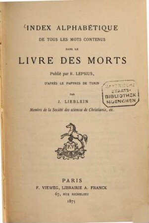 Index alphabétique de tous les mots contenus dans le Livre des morts