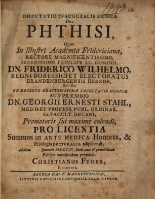 Disp. inaug. med. de phthisi