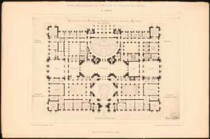 Reichstag, Berlin Erster Wettbewerb: Grundriss EG (aus: Sammelmappe hervorragender Konkurrenzentwürfe H. 4, 1882)