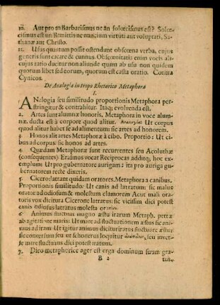 De Analogia in tropo Rhetorico Metaphora