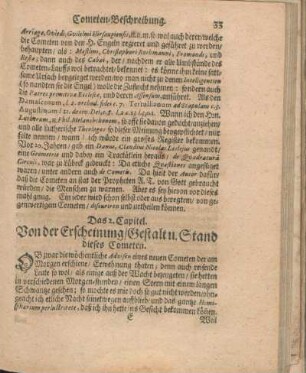 Das 2. Capitel. Von der Erscheinung / Gestalt u. Stand dieses Cometen.