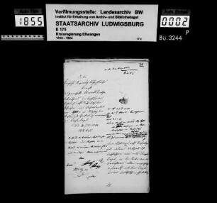 Schuldenwesen der Stiftungs- bzw. Kirchengemeindepflege Tiefenbach