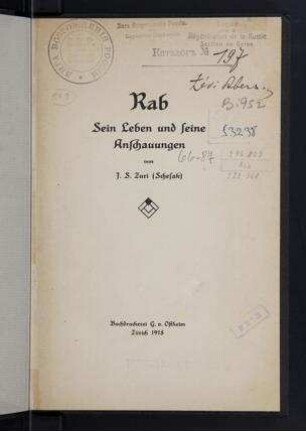 Rab : sein Leben und seine Anschauungen / von J. S. Zuri (Schesak)