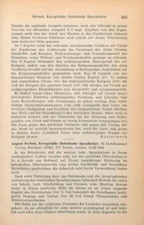 483-485 [Rezension] Bertsch, August, Kurzgefaßte hebräische Sprachlehre