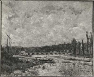 Brücke in Sévres (bezeichnet links unten: "Sisley 77"; Leinwand; 0,38 x 0,46 m; Nationalgalerie Prag)