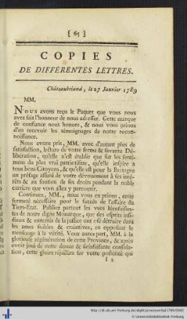 Copies De Différentes Lettres.