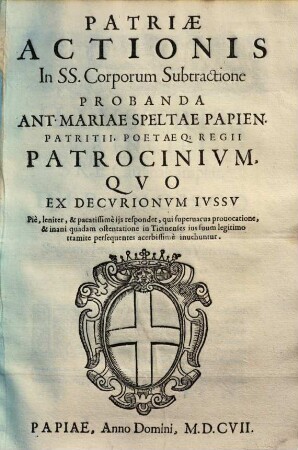 Patriae actionis in ss. corporum subtractione probanda patrocinium ...