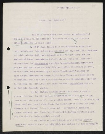 Brief von Konrad Haenisch an Gerhart Hauptmann