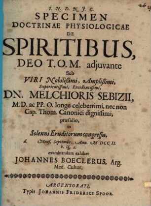 Specimen Doctrinae Physiologicae De Spiritibus