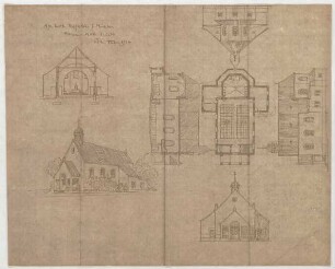 Thiersch, Friedrich von; München, Karolinenplatz; Kapelle - Grundriss, Ansichten, Schnitt
