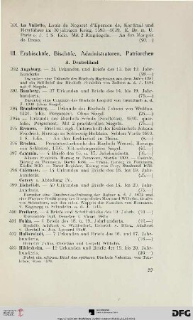 III. Erzbischöfe, Bischöfe, Administratoren, Patriarchen (Nr. 392-468)