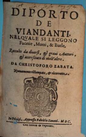 Diporto de'viandanti : nel quale si leggono facetie, motti, & burle