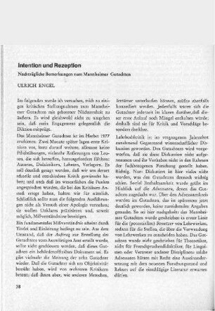 Intention und Rezeption : nachträgliche Bemerkungen zum Mannheimer Gutachten
