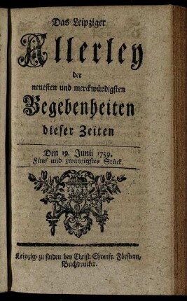 Den 19. Junii 1759. Fünf und zwanzigstes Stück.