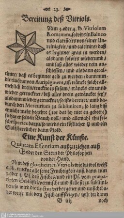 Eine Kunst der Künste. Quintam Essentiam außzuziehen auß [.] oder den Stern der Philosophen von der Hand.