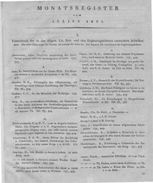 Monatsregister vom Julius 1831