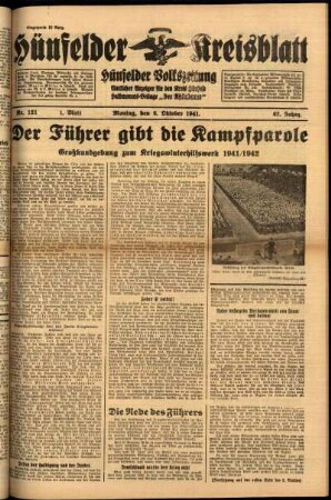 Erste Ausgabe vom Montag, den 06. Oktober 1941.