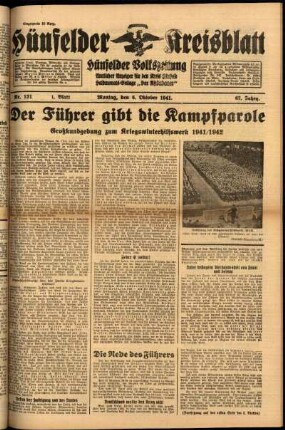 Erste Ausgabe vom Montag, den 06. Oktober 1941.