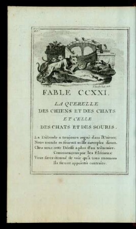 Fable CCXXI. La Querelle Des Chiens Et Des Chats Et Celle Des Chats Et Des Souris.