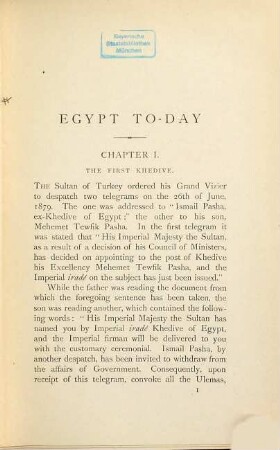 Egypt to-day : The first to the third Khedive