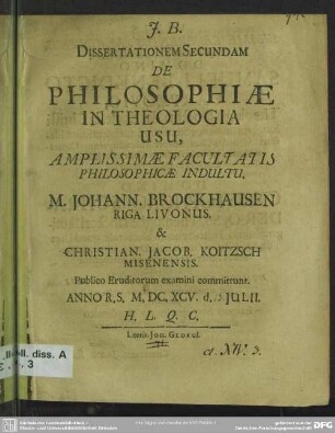 2: Dissertationem ... de philosophiae in theologia usu
