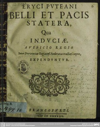 Belli et pacis statera : qua induciae, auspicio regio inter provincias regias et foederatas tractari coeptae, expenduntur