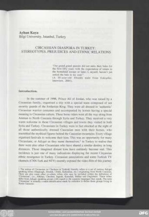 Ayhan Kaya Circassian Diaspora In Turkey: Stereotypes, Prejudices And Ethnic Relations
