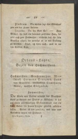 Ordens-Lager. Gezelt des Hochmeisters