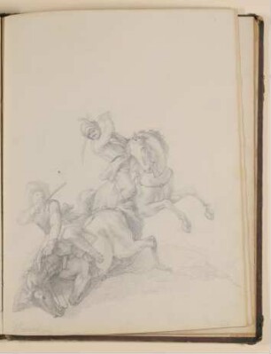 Zwei berittene Soldaten im Kampf, Kopie nach Philips Wouwerman [aus einem Skizzenbuch von unbekannter Hand, evtl. des Louis Thomassin]