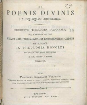 De Poenis Divinis Haudquaquam Arbitrariis : Dissertatio Theologica Inauguralis