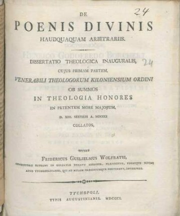 De Poenis Divinis Haudquaquam Arbitrariis : Dissertatio Theologica Inauguralis