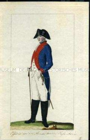 Uniformdarstellung, Offizier von der Armee der Infanterie, Königreich Preußen, 1789, Tafel 7 aus: Horvath: Preussische Armee-Uniformen unter der Regierung Friedrich Wilhelm II.