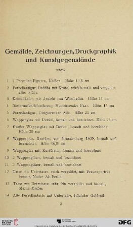 Gemälde, Zeichnungen, Druckgraphik und Kunstgegenstände (Nr. 1-343)