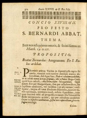 Concio XXVIII & II. Pro Festo S. Bernardi Abbat.