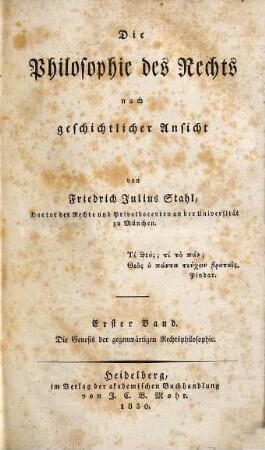 Die Philosophie des Rechts : nach geschichtlicher Ansicht, 1. Die Genesis der gegenwärtigen Rechtsphilosophie