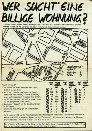 Flugschrift: Wer sucht eine billige Wohnung? um 1975