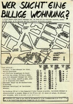 Flugschrift: Wer sucht eine billige               Wohnung? um 1975