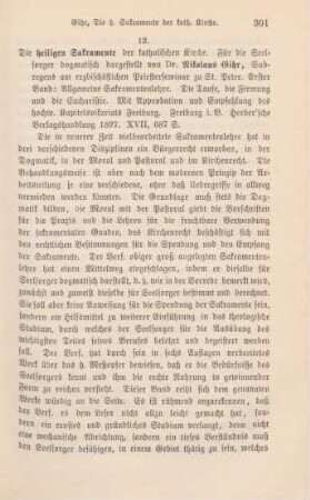 301-303 [Rezension] Gihr, Nikolaus, Allgemeine Sacramentenlehre, die Taufe, die Firmung und die Eucharistie