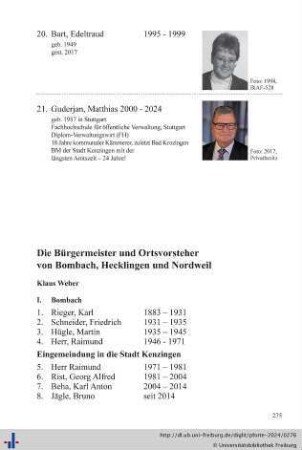 Die Bürgermeister/Ortsvorsteher von Bombach, Hecklingen und Nordweil