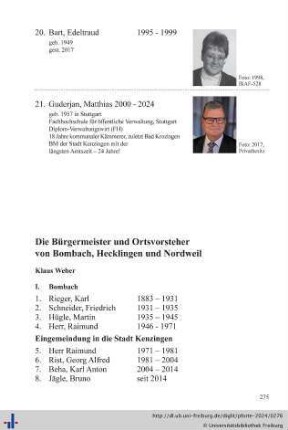 Die Bürgermeister/Ortsvorsteher von Bombach, Hecklingen und Nordweil