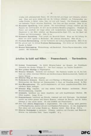 Arbeiten in Gold und Silber. – Frauenschmuck. – Taschenuhren (Nr. 660-714)