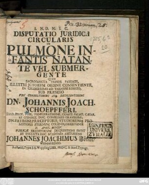 Disputatio Juridica Circularis De Pulmone Infantis Natante Vel Submergente