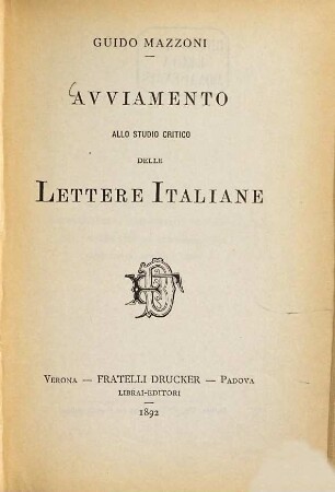 Avviamento allo studio critico delle lettere Italiane