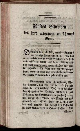 Fünftes Schreiben des Lord Stormont an Thomas Boot.