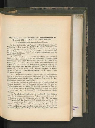 Ergebnisse der meteorologischen Beobachtungen in Deutsch-Südwestafrika im Jahre 1904/1905.